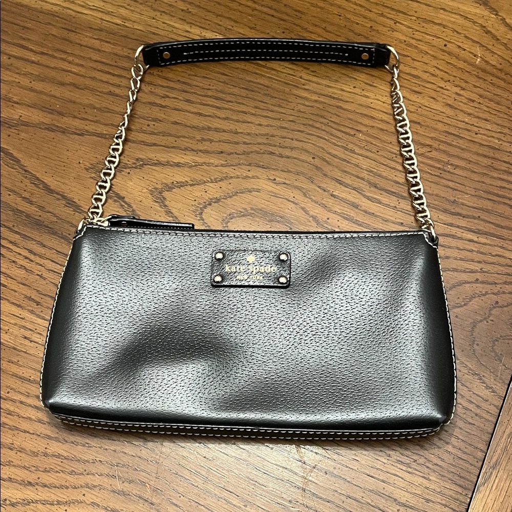 Kate Spade Black Leather Zip Chain Baguette Bag